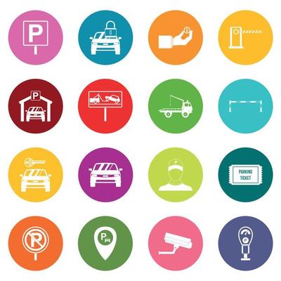 Parking set icons many colors set