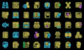 Case study icons set outline vector. Proposal platform vector neon