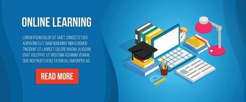 Online learning concept banner, isometric style vector