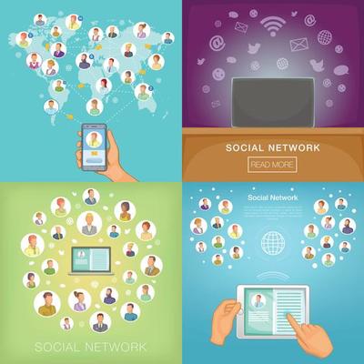 Social network banner set, cartoon style