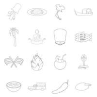 Thailand symbols icon set outline vector