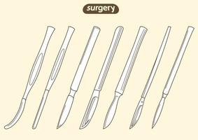 conjunto, esbozo de un bisturí, silueta de cuchillo. instrumental quirúrgico, dental, médico vector