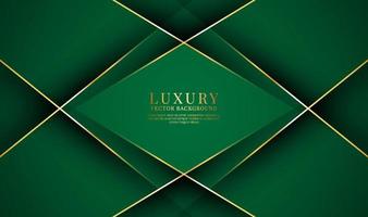 3D green luxury abstract background overlap layer on dark space with golden lines effect decoration. Graphic design element rhombus style concept for banner, flyer, card, brochure, or landing page vector