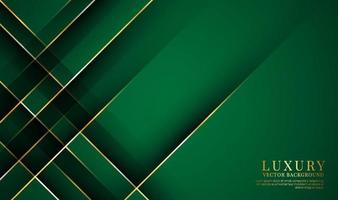 Capa de superposición de fondo abstracto de lujo verde 3d en el espacio oscuro con decoración de efecto de líneas doradas. elemento de diseño gráfico concepto de estilo elegante para banner, volante, tarjeta, folleto o página de inicio vector