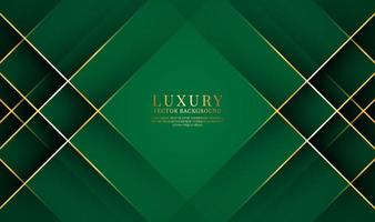 3D green luxury abstract background overlap layer on dark space with golden lines effect decoration. Graphic design element rhombus style concept for banner, flyer, card, brochure, or landing page vector