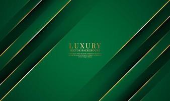 3D green luxury abstract background overlap layer on dark space with golden lines effect decoration. Graphic design element elegant style concept for banner, flyer, card, brochure, or landing page vector
