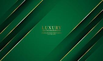 3D green luxury abstract background overlap layer on dark space with golden lines effect decoration. Graphic design element elegant style concept for banner, flyer, card, brochure, or landing page vector