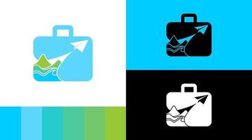 Travel bag Case with paper Plane and Island Logo Design Concept vector