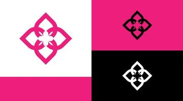 flor rosa con concepto de diseño de logotipo cruzado médico vector