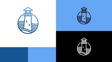 Lighthouse with Ocean Wave Logo Design Concept