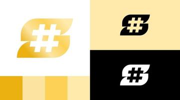 monograma de dinero dorado con concepto de diseño de logotipo de hashtag vector