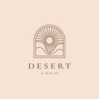 plantilla de logotipo de contorno de línea desértica, placa para conceptos de viajes, turismo y ecología, salud, centro de yoga vector