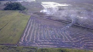 Aerial view open fire in field at Malaysia. video