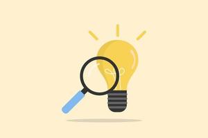Idea and creative concept. A magnifying with light bulbs for opportunities, search for new solutions, and direction of development. A new business idea of leadership. vector