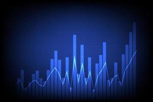 Stock and investment concept. A bar and line graph on dark blue background. Burish market, profit of wealth, high-risk high return, business growth up. vector