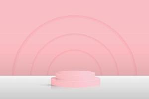 paisaje mínimo con formas geométricas. producto de exhibición de podio rosa suave con fondo rosa suave. vector de fondo 3d render podio. soporte de productos cosméticos. Ilustración vectorial 3d.