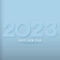 Happy New Year 2023 text design. for Brochure design template, card, banner. Vector illustration. Isolated on light blue background.