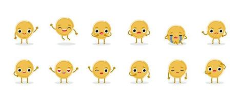 Set of cute emotional gold coin characters. Funny vector cartoon money isolated on white background