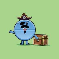 cartoon Pill medicine pirate with treasure box vector