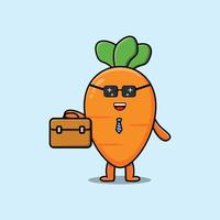 Cute cartoon carrot businessman holding suitcase vector