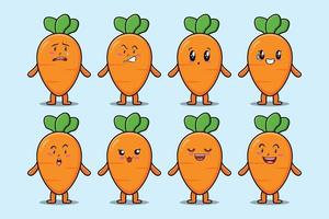 Set kawaii carrot cartoon with expressions vector