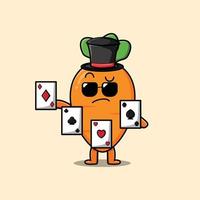 Cute cartoon carrot magician playing magic cards vector