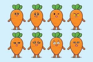 Set kawaii carrot cartoon with expressions vector