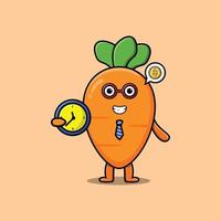 Cute cartoon carrot character holding clock vector