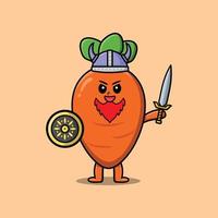 Cute cartoon Carrot viking pirate holding sword vector