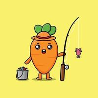 Cute cartoon carrot ready fishing equipment vector