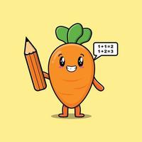 Carrot cute cartoon clever student with pencil vector