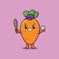 Cute cartoon carrot character playing baseball vector