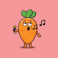 personaje de cantante de zanahoria de dibujos animados lindo con micrófono vector