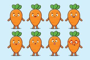 Set kawaii carrot cartoon with expressions vector