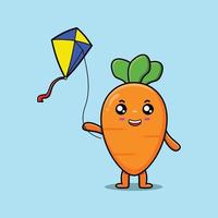 Cute cartoon carrot playing kite vector