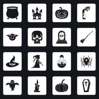 conjunto de iconos de halloween cuadrados vector