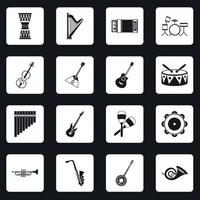 Musical instruments icons set squares vector