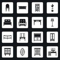 conjunto de iconos de muebles cuadrados vector