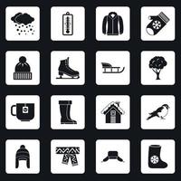 Winter icons set squares vector