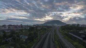 Timelapse transportation railway in the colorful sunrise video