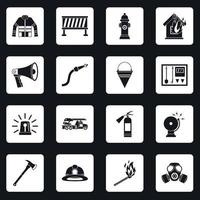 Fireman tools icons set squares vector