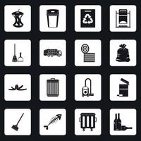 Garbage thing icons set squares vector