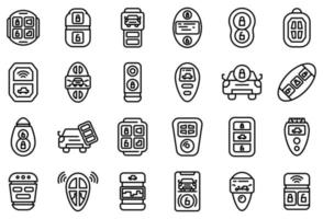 Smart car key icons set, outline style vector