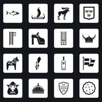 Sweden travel icons set squares vector