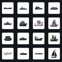 Sea transport icons set squares vector