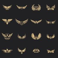 Wing logo icons set, simple style vector