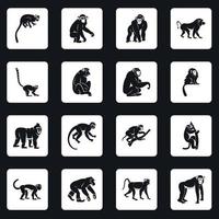 Monkey types icons set squares vector