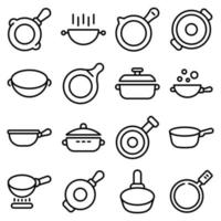 conjunto de iconos de sartén wok, estilo de contorno vector