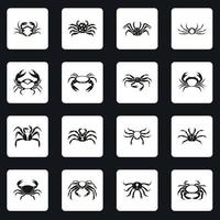 Various crab icons set squares vector