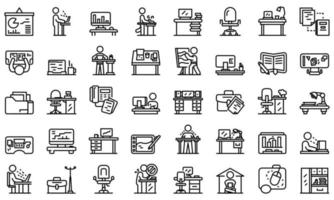 Ergonomic workplace icons set, outline style vector